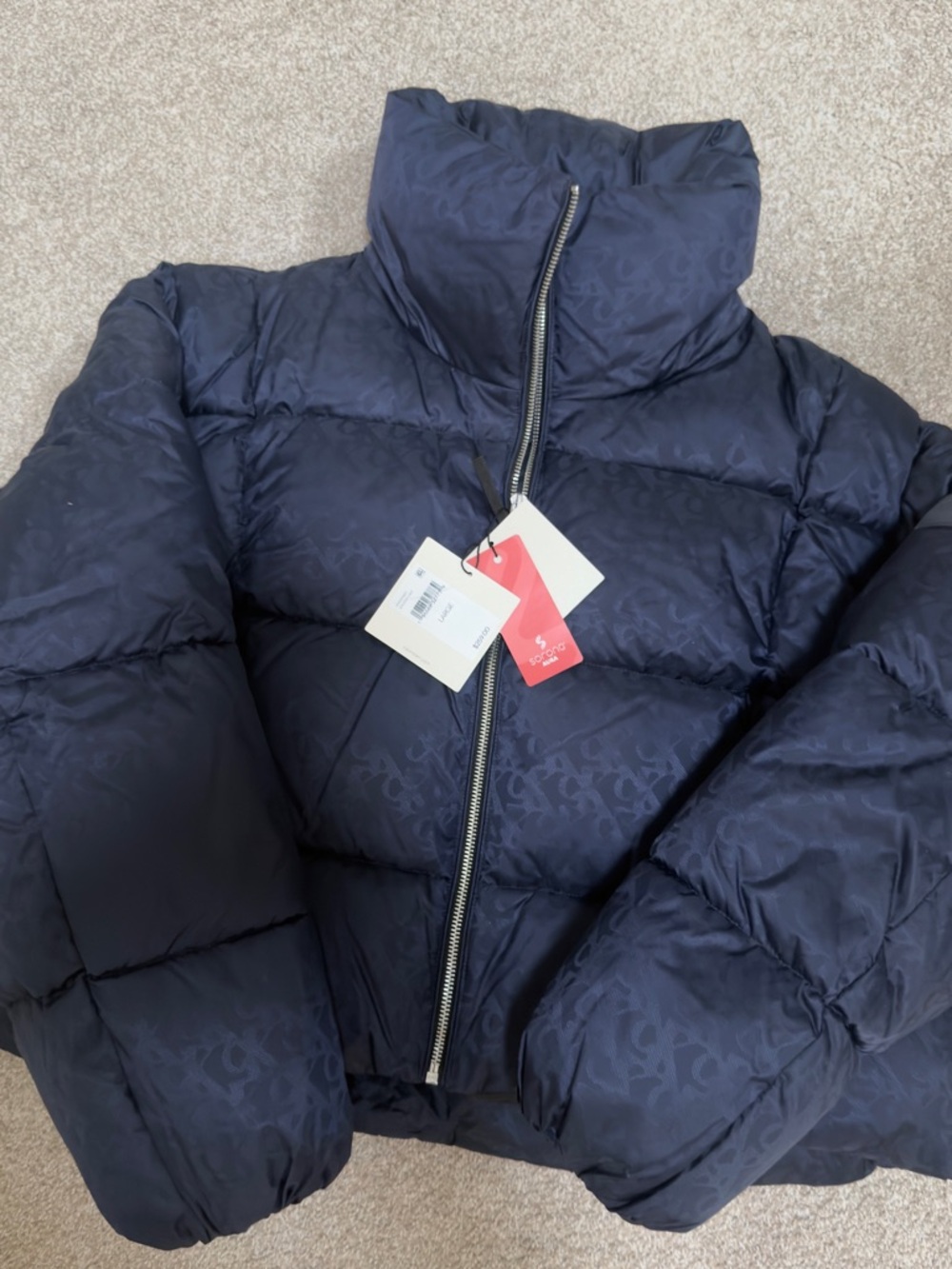 Calvin Klein Navy Quilted Puffer Jacket with High Collar - Picture 3 of 4